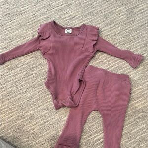 Kids Ribbed Matching Set in Mauve